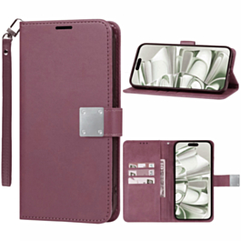 Elegant Leather Wallet Case with Wristlet Strap - ROSE GOLD for Galaxy S25E (Only Ground Shipping)