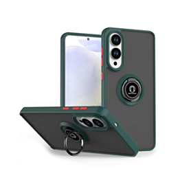 Galaxy S25E Hard PC Rear/Soft TPU Colorful Border Case with I - ring Holder - NAVY GREEN (Only Ground Shipping)