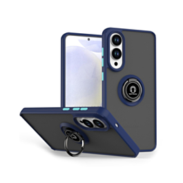 Galaxy S25E Hard PC Rear/Soft TPU Colorful Border Case with I - ring Holder - NAVY BLUE (Only Ground Shipping)