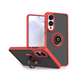 Galaxy S25E Hard PC Rear/Soft TPU Colorful Border Case with I - ring Holder - RED (Only Ground Shipping)