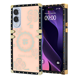 Square Acrylic Mirror Shiny Luxury Case with Ring - BEIGE for Galaxy S25E (Only Ground Shipping)