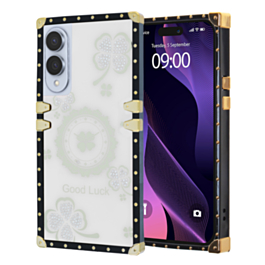 Square Acrylic Mirror Shiny Luxury Case with Ring - WHITE for Galaxy S25E (Only Ground Shipping)