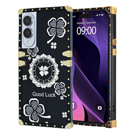 Square Acrylic Mirror Shiny Luxury Case with Ring - BLACK for Galaxy S25E (Only Ground Shipping)