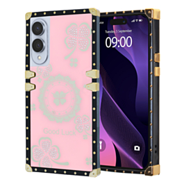 Square Acrylic Mirror Shiny Luxury Case with Ring - PINK for Galaxy S25E (Only Ground Shipping)