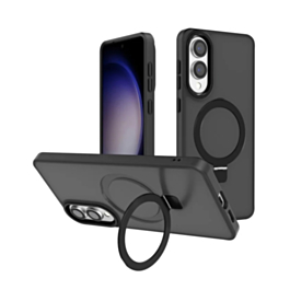Carbon Wireless Charging Case with Ring Stand - BLACK for Galaxy S25E (Only Ground Shipping)