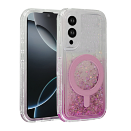 Wireless Charging Protective Glitter Liquid Bumper Case - PINK for Galaxy S25E (Only Ground Shipping)