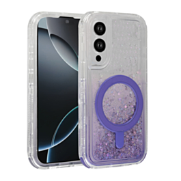 Wireless Charging Protective Glitter Liquid Bumper Case - PURPLE for Galaxy S25E (Only Ground Shipping)