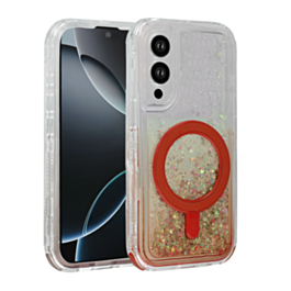 Wireless Charging Protective Glitter Liquid Bumper Case - RED for Galaxy S25E (Only Ground Shipping)