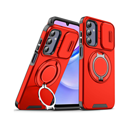 Rugged Magnetic Case with Ring Camera Cover - RED for Galaxy S25 Plus (Only Ground Shipping)