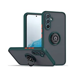 Galaxy S25 Plus Hard PC Rear / Soft TPU Colorful Border Case with I - ring Holder - DARK GREEN (Only Ground Shipping)