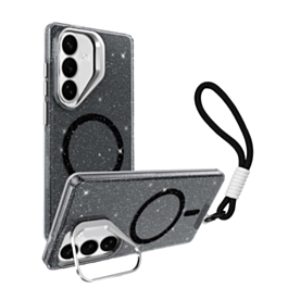 Glitter MagSafe Phone Case with Wrist Strap - BLACK for Galaxy S26 (Only Ground Shipping)