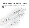 PowerPeak ECONOMY 3in1 USB-C to C+A+M Cable (WHITE) (3ft) (18W) (Only Ground Shipping)