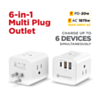 Powerpeak 6in1 Multi Port Power Block (3xAC Outlets & 2x USB-A & 1x USB-C) (Only Ground Shipping)