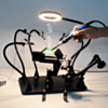 Magnetic Helping Hands Soldering PCB Circuit Board Holder with 3X LED Magnifying Lamp 360 Hot Air Gun Holder Extra Large & Heavy Duty Base Plate for Soldering Station (Only Ground Shipping)