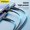PISEN PRO-Mars Series Aluminum Alloy USB / Type-C to 3-in-1 (Lightning + Type-C + Micro USB) Braided Charging Data Cable (Black) (4ft) (100W) (Only Ground Shipping)