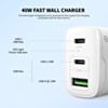 Esoulk EA18 Dual USB-C + USB-A Fast Wall Charger (WHITE) (40W) (Only Ground Shipping)
