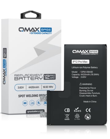 Purchase the QMAX Base Extended Capacity Replacement Battery for iPhone 12 Pro Max Spot Weld Required 4420 mAH.


