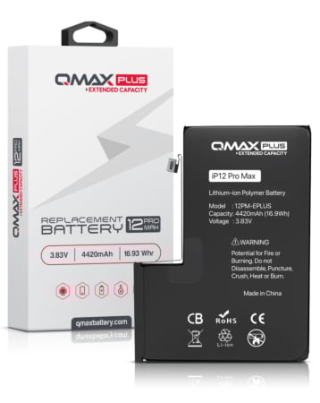 Grab the wholesale deals on the QMAX Plus Extended Capacity Replacement Battery for iPhone 12 Pro Max 4420 mAH.

