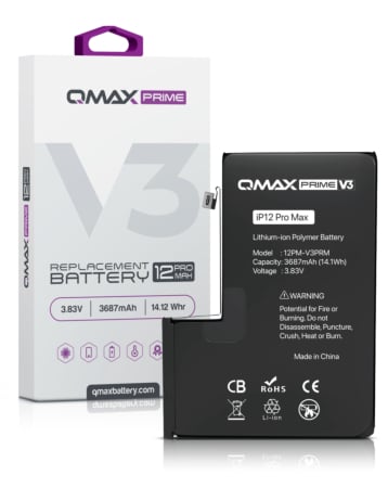 Stock up on the QMAX Prime V3 Replacement Battery for iPhone 12 Pro Max No Pop-Up 3687 mAh.






