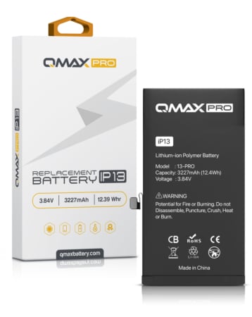 Stock up on the QMAX Pro Replacement Battery for iPhone 13, 3227 mAH.

