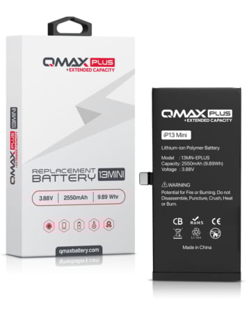 Buy the QMAX Plus Extended Capacity Replacement Battery for iPhone 13 Mini 2550 mAH.


