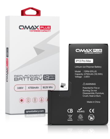 Purchase the QMAX Plus extended capacity replacement battery for iPhone 13 Pro Max, 4750 mAh.

