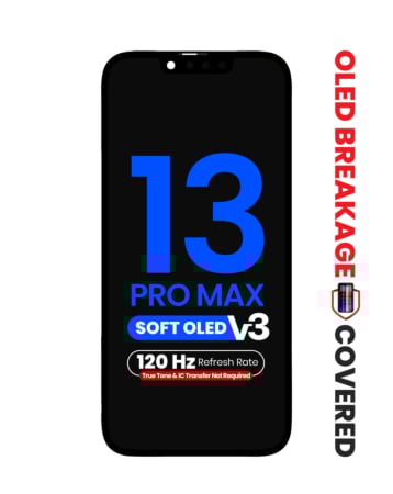 Order the aftermarket QV8 V3 soft 120Hz OLED assembly for iPhone 13 Pro Max, true tone programming and IC transfer not required.