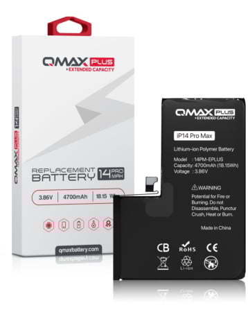 Purchase the QMAX Plus Extended Capacity Replacement Battery for iPhone 14 Pro Max, 4700 mAh.
