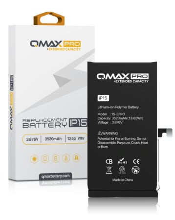 Grab the wholesale deals on the QMAX PRO Extended Capacity Replacement Battery for iPhone 15.
