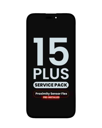 Purchase the OLED assembly with proximity sensor flex pre-installed for iPhone 15 Plus — service pack.