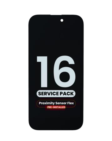Order the OLED assembly with a pre-installed proximity sensor flex for iPhone 16 in a service pack.