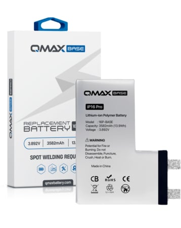 QMAX Base Replacement Battery for iPhone 16 Pro (Spot Weld Required) (3582 mAh) (Only Ground Shipping)
