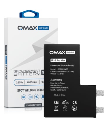 QMAX Base Replacement Battery for iPhone 16 Pro Max (Spot Weld Required) (4685 mAh) (Only Ground Shipping)