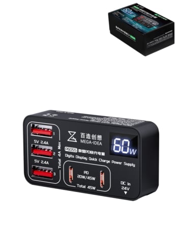 QianLi Mega-Idea P605S 5-Port PD Fast Charging Station Hub with LCD Display (Not Returnable)