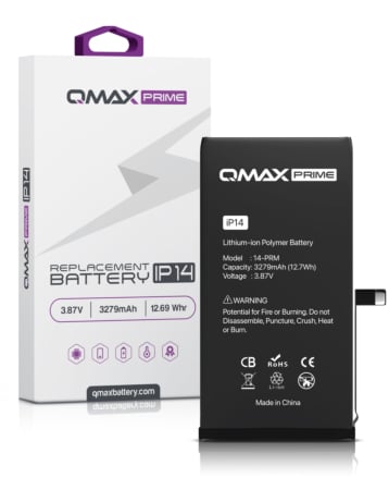 Buy the iPhone 14 QMAX Prime 3279 mAh replacement battery with no spot weld required.

