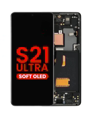 Stock up on the OLED Assembly with Frame for Galaxy S21 Ultra 5G G998 in Phantom Black, Aftermarket OLED.