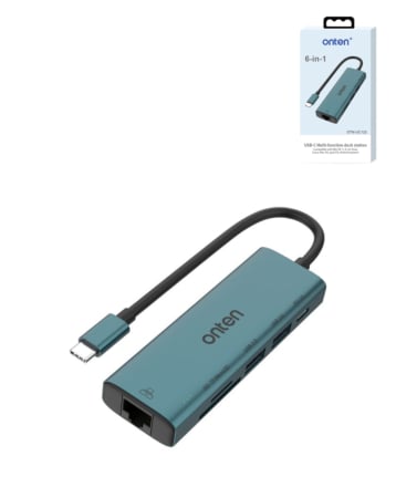 Onten 6in1 USB C Expander (Ethernet + microSD / SD Card Reader + USB 2.0 + USB 3.0 + 5v Input) (Only Ground Shipping)