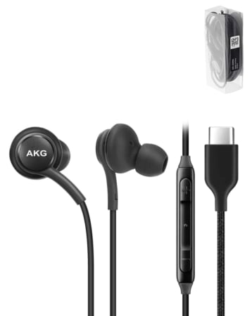 Grab wholesale deals on the AKG Galaxy S20 stereo headphones with microphone and volume buttons in black, ground shipping only.