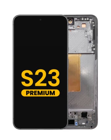 Purchase the OLED assembly with frame for Galaxy S23 S911 in phantom black. Premium quality.