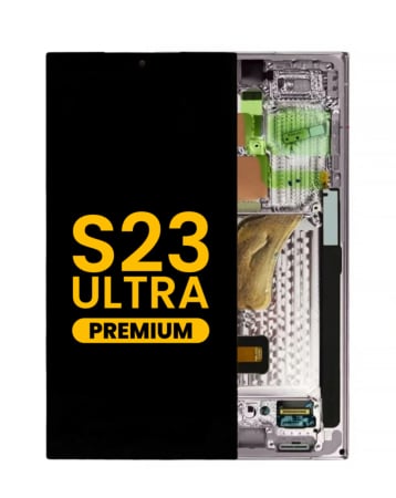 Stock up on the OLED assembly with frame for Galaxy S23 Ultra S918 in lavender. Premium quality.