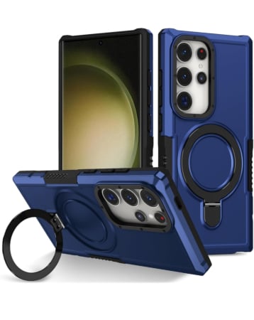 Hard PC Shockproof Case w /Ring Holder - BLUE for Galaxy S24 Ultra (Only Ground Shipping)
