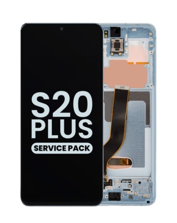 Grab wholesale deals on the OLED Assembly with Frame for Galaxy S20 Plus G985 and G986 in Cloud Blue, Service Pack.