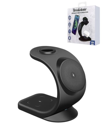 Brookstone (3in1) Curved Wireless Charging Station - BLACK (15W) (Only Ground Shipping)