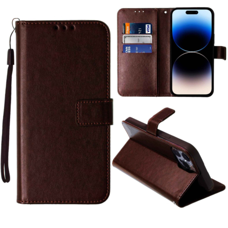 Leather Wallet Case with Card Slot - BROWN for iPhone 14 Pro Max (Only Ground Shipping)