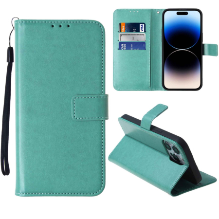 Leather Wallet Case with Card Slot - TEAL for iPhone 14 Pro (Only Ground Shipping)