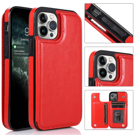 Slim Wallet Case with Credit Card slot - RED for iPhone 14 Pro (Only Ground Shipping)