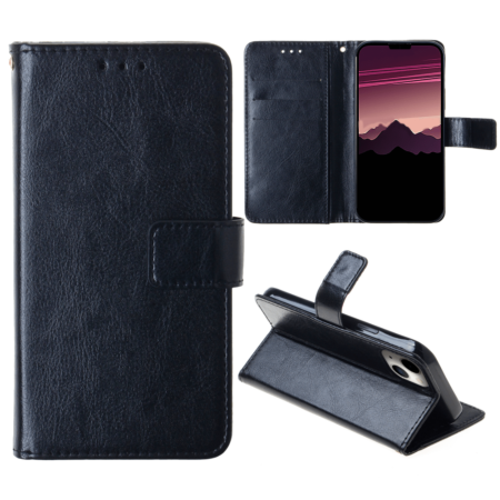 Leather Wallet Case with Card Slot - BLACK for iPhone 14 / 13 (Only Ground Shipping)
