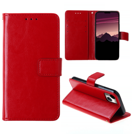 Leather Wallet Case with Card Slot - RED for iPhone 14 / 13 (Only Ground Shipping)
