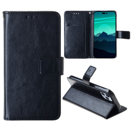 Leather Wallet Case with Card Slot - BLACK for iPhone 14 Pro (Only Ground Shipping)