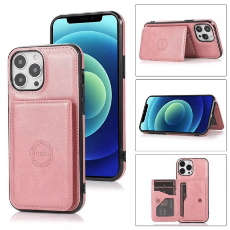 Leather Pocket Wallet Case - PINK for iPhone 14 Pro Max (Only Ground Shipping)